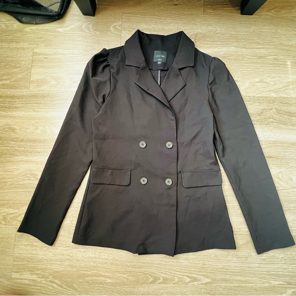 Love Tree Black Double-Breasted Blazer